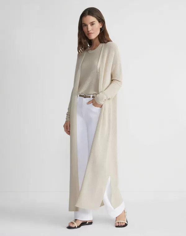 Women Lafayette 148 New York Mercerized Cotton Ribbed Duster Cardigan