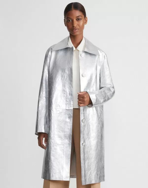 Women Lafayette 148 New York Metallic Crinkle Leather Coat