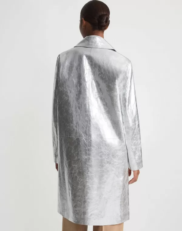 Women Lafayette 148 New York Metallic Crinkle Leather Coat