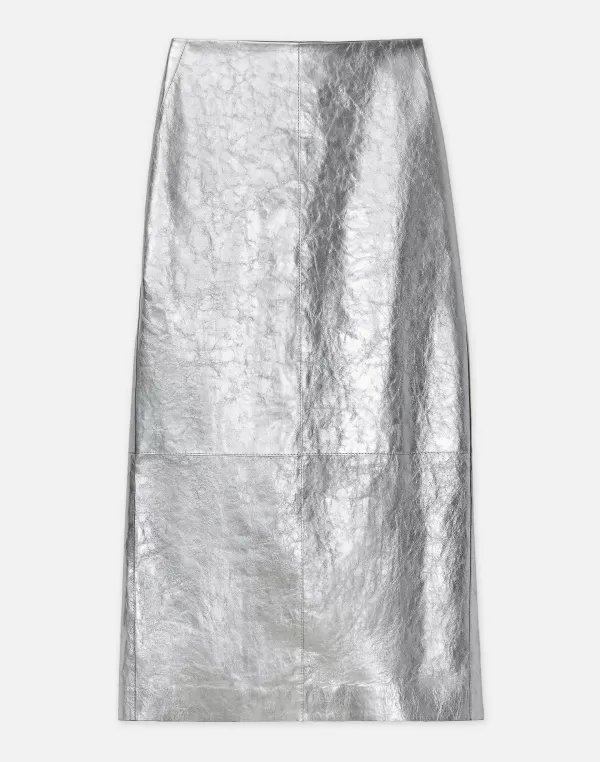 Women Lafayette 148 New York Metallic Crinkle Leather Pencil Skirt