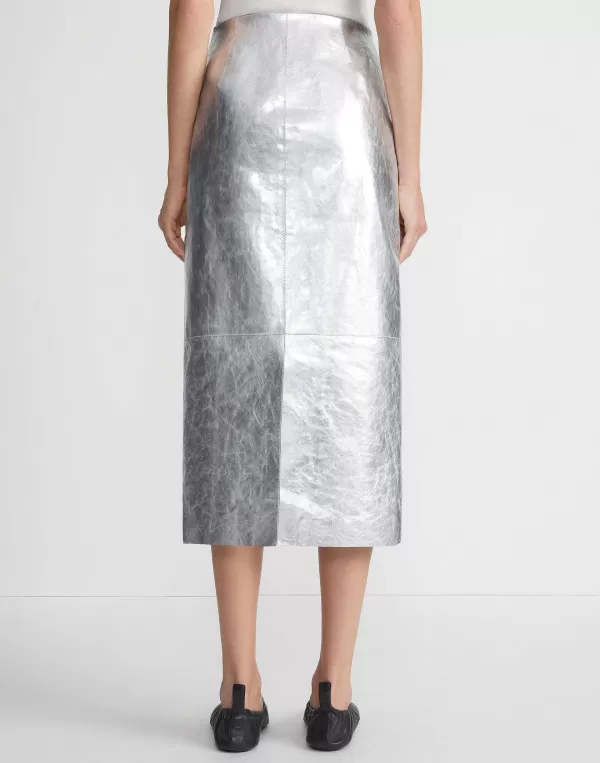 Women Lafayette 148 New York Metallic Crinkle Leather Pencil Skirt