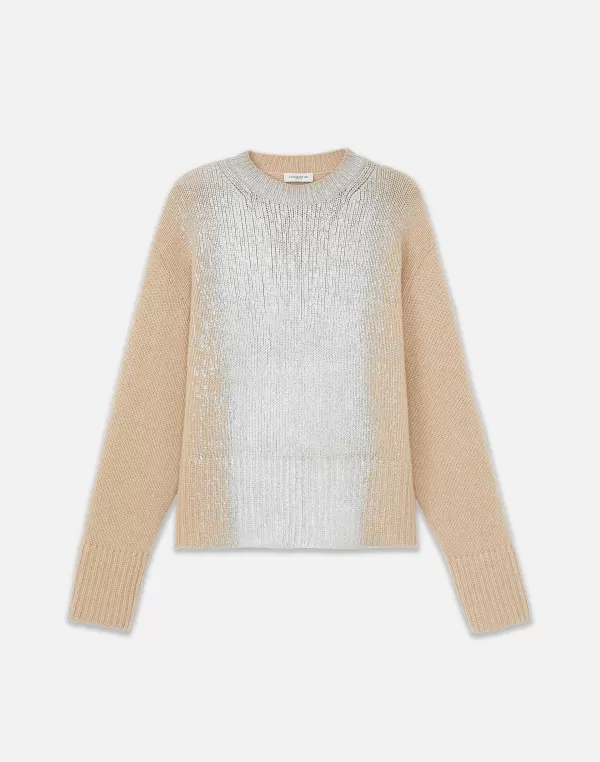 Women Lafayette 148 New York Metallic Foil Print Cashmere Crewneck Sweater