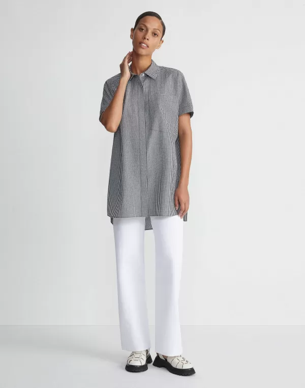 Women Lafayette 148 New York Micro Gingham Cotton Seersucker Oversized Shirt