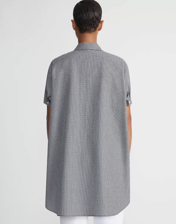 Women Lafayette 148 New York Micro Gingham Cotton Seersucker Oversized Shirt