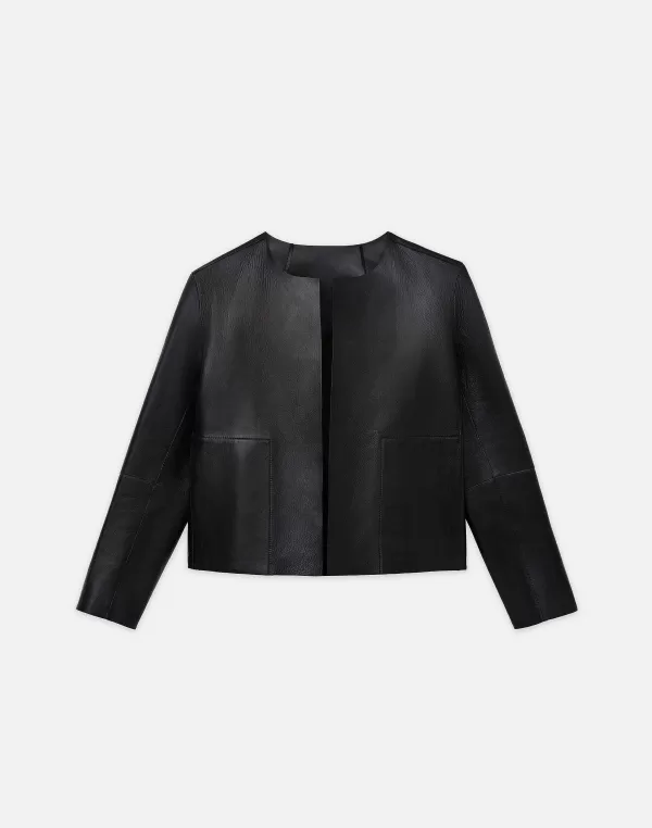 Women Lafayette 148 New York Nappa Leather Collarless Open Front Jacket