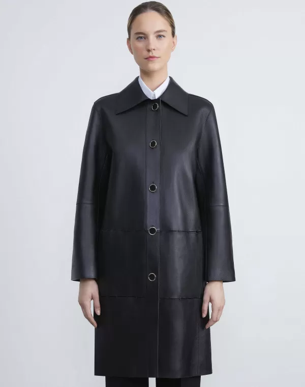 Women Lafayette 148 New York Nappa Leather Double Face Oversized Coat