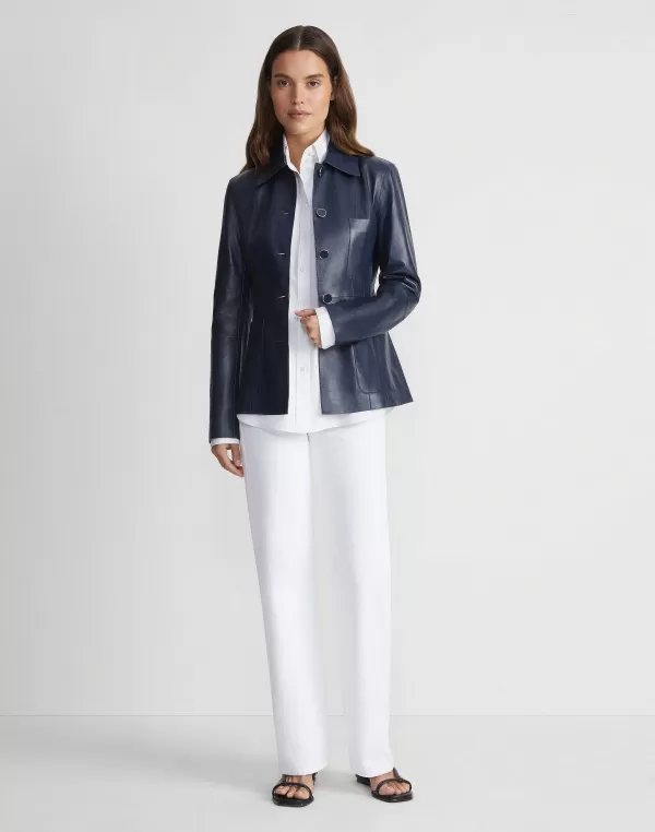 Women Lafayette 148 New York Nappa Leather Tailored Chore Jacket