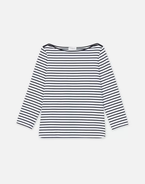 Women Lafayette 148 New York Naval Stripe Cotton Jersey Bateau Top