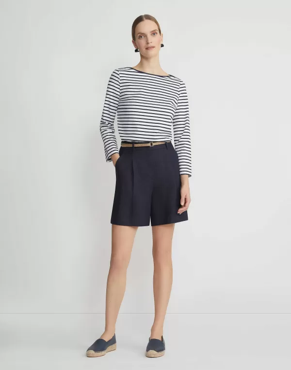 Women Lafayette 148 New York Naval Stripe Cotton Jersey Bateau Top