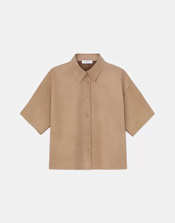 Women Lafayette 148 New York Nubuck Calfskin Suede Shirt