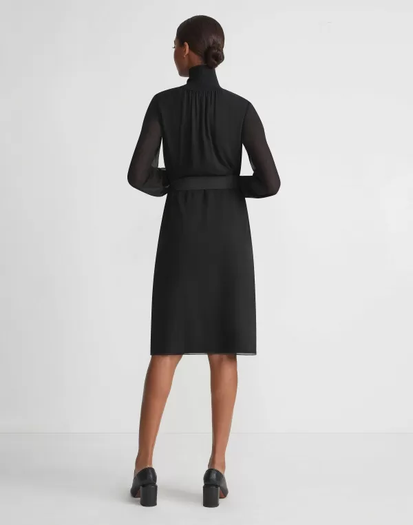 Women Lafayette 148 New York Opaque & Sheer Silk Turtleneck Dress