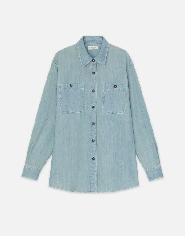 Women Lafayette 148 New York Organic Cotton Chambray Pocket Shirt