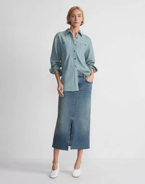 Women Lafayette 148 New York Organic Cotton Chambray Pocket Shirt