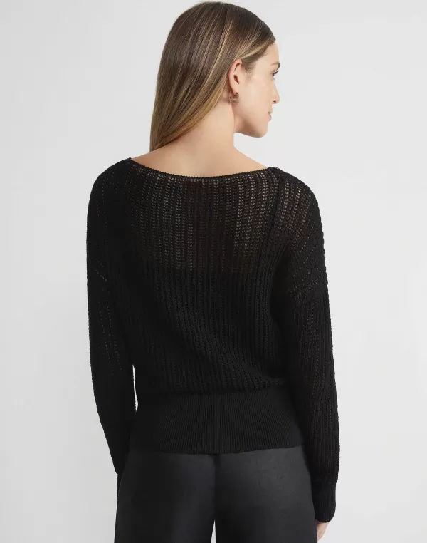 Women Lafayette 148 New York Organic Cotton Open Knit Bateau Sweater