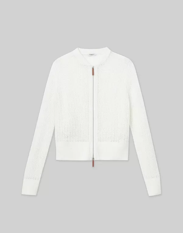 Women Lafayette 148 New York Organic Cotton Open Knit Zip Cardigan