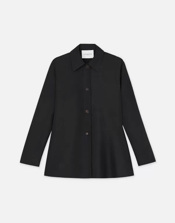 Women Lafayette 148 New York Organic Cotton Poplin Flounced Shirt Jacket