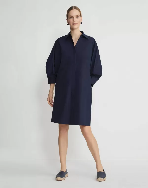 Women Lafayette 148 New York Organic Cotton Poplin Lantern Sleeve Shirtdress