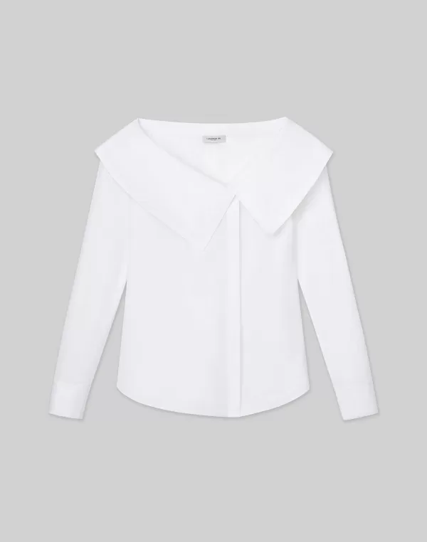 Women Lafayette 148 New York Organic Cotton Poplin Portrait Collar Shirt