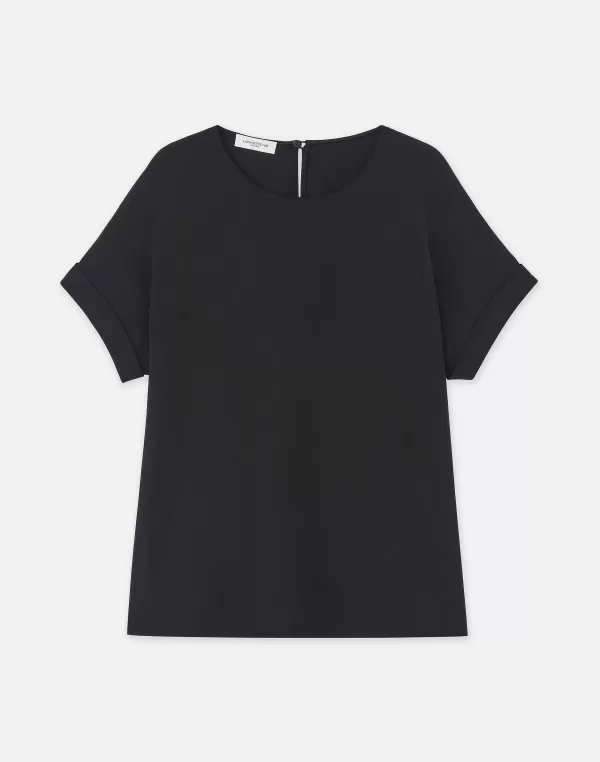 Women Lafayette 148 New York Organic Silk Georgette Cuffed T-Shirt Blouse