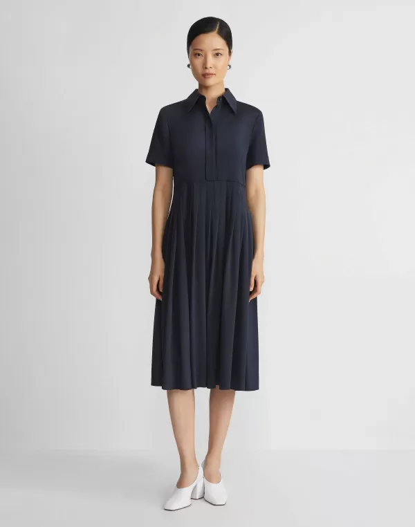 Women Lafayette 148 New York Organic Silk Stretch Georgette Pleated Shirtdress