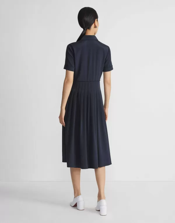 Women Lafayette 148 New York Organic Silk Stretch Georgette Pleated Shirtdress