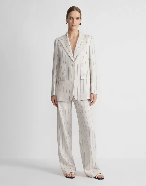 Women Lafayette 148 New York Pinstripe Linen Peak Lapel Blazer