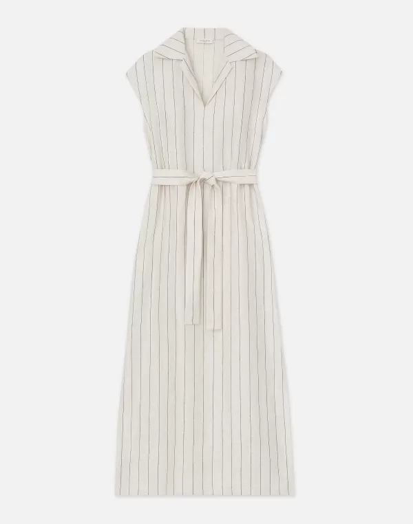 Women Lafayette 148 New York Pinstripe Linen Popover Dress