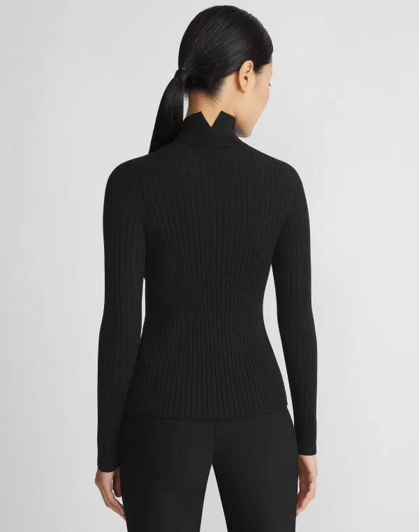 Women Lafayette 148 New York Responsible Fine Gauge Merino Ribbed Mockneck Sweater