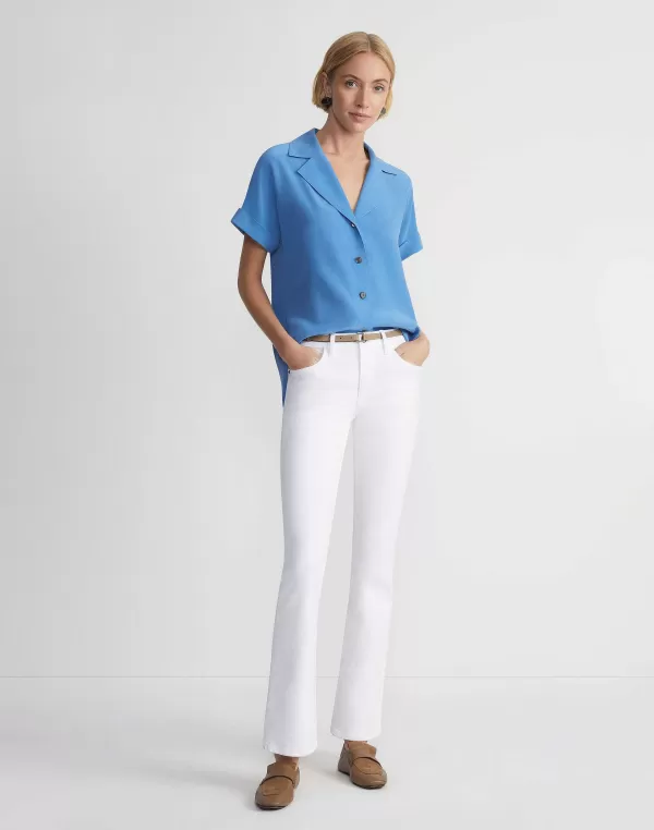 Women Lafayette 148 New York Sandwashed Silk Notch Collar Blouse