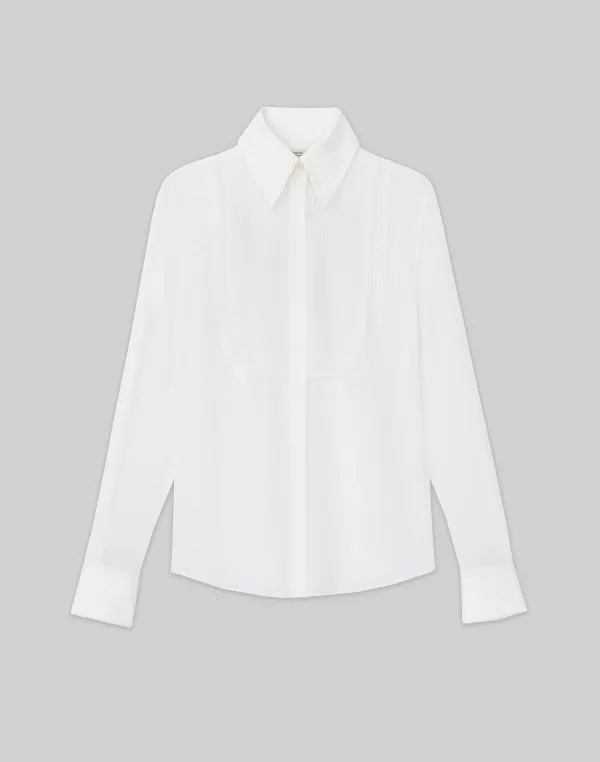 Women Lafayette 148 New York Silk Georgette Pintuck Bib Blouse