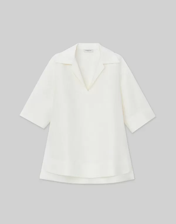 Women Lafayette 148 New York Silk-Linen Collared Popover Blouse