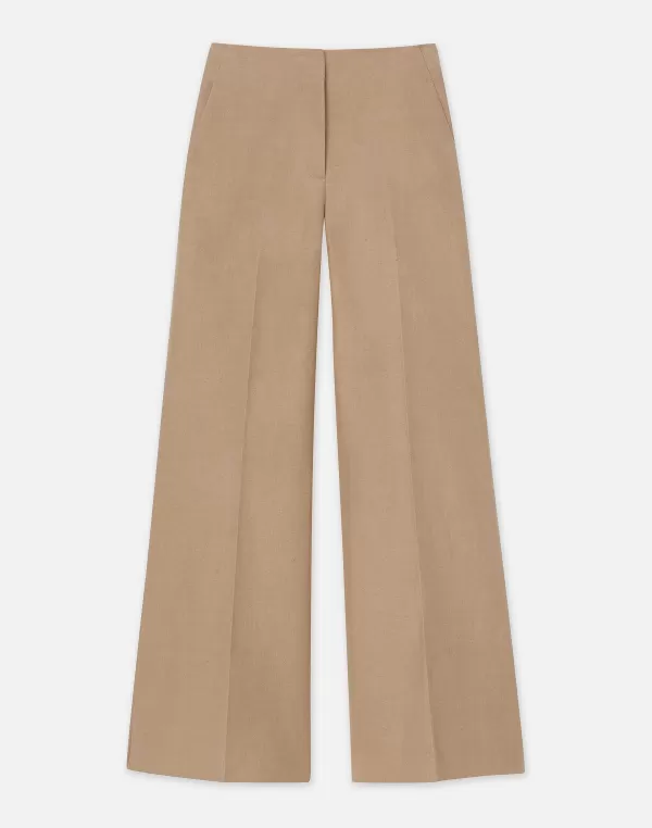 Women Lafayette 148 New York Silk-Linen Franklin Split Wide Leg Pant