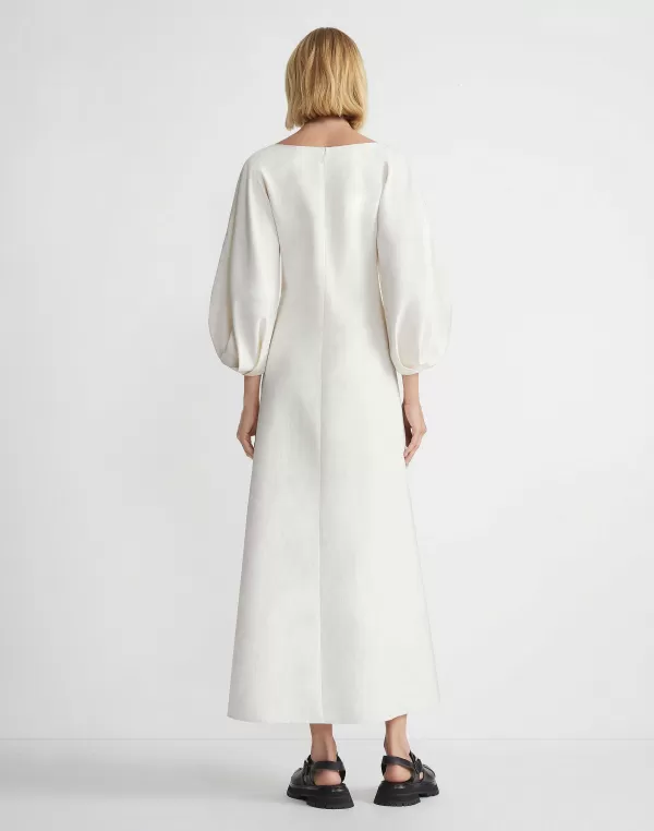 Women Lafayette 148 New York Silk-Linen Lantern Sleeve Dress