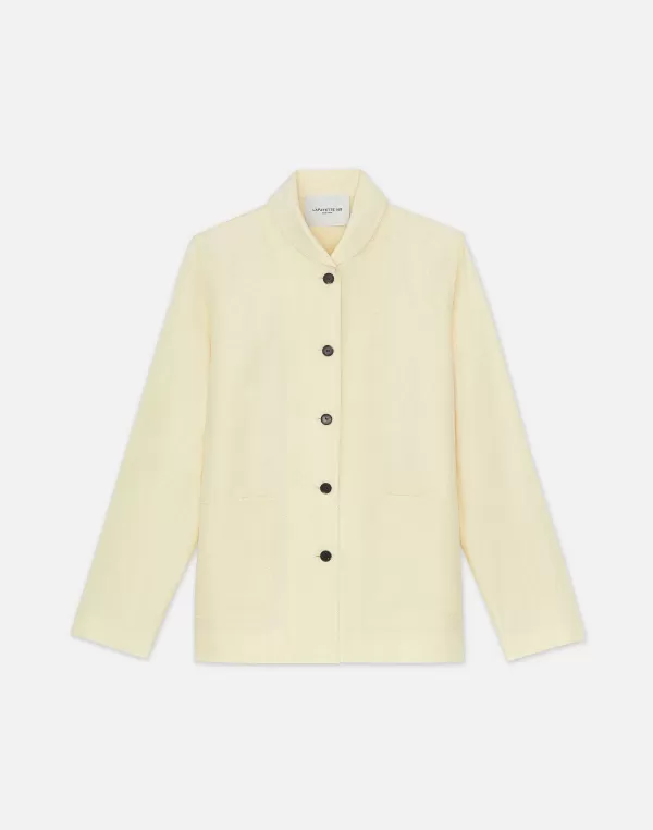 Women Lafayette 148 New York Silk-Linen Shawl Collar Shirt Jacket