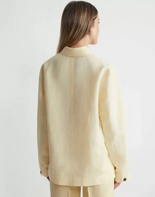 Women Lafayette 148 New York Silk-Linen Shawl Collar Shirt Jacket