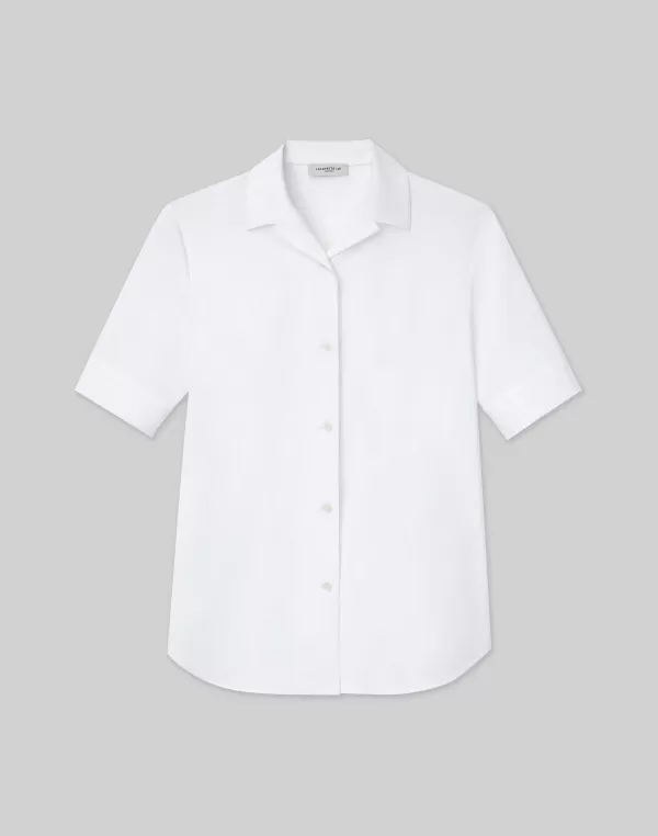 Women Lafayette 148 New York Stretch Cotton Notch Collar Shirt