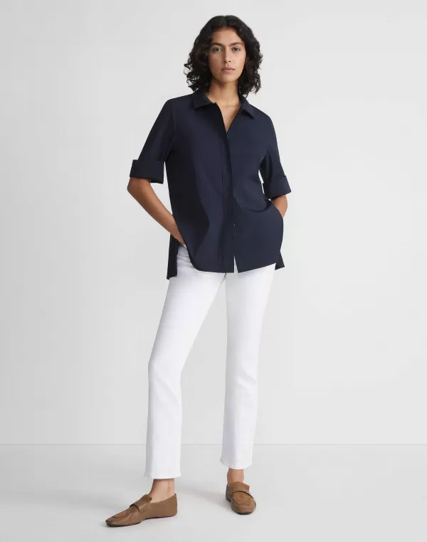 Women Lafayette 148 New York Stretch Cotton Peplum Shirt