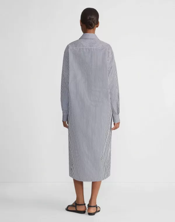 Women Lafayette 148 New York Stripe Cotton Poplin Button Sleeve Oversized Shirtdress