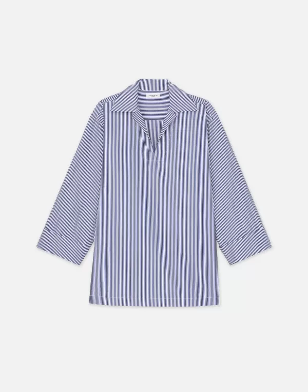 Women Lafayette 148 New York Stripe Cotton Poplin Popover Shirt