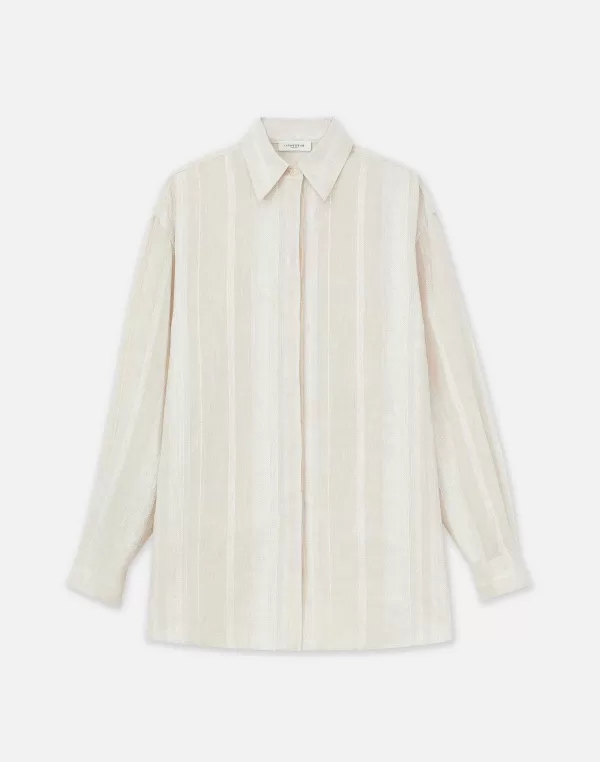 Women Lafayette 148 New York Stripe Jacquard Linen-Cashmere Oversized Shirt