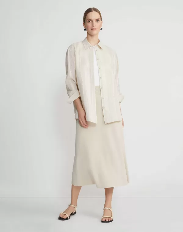 Women Lafayette 148 New York Stripe Jacquard Linen-Cashmere Oversized Shirt