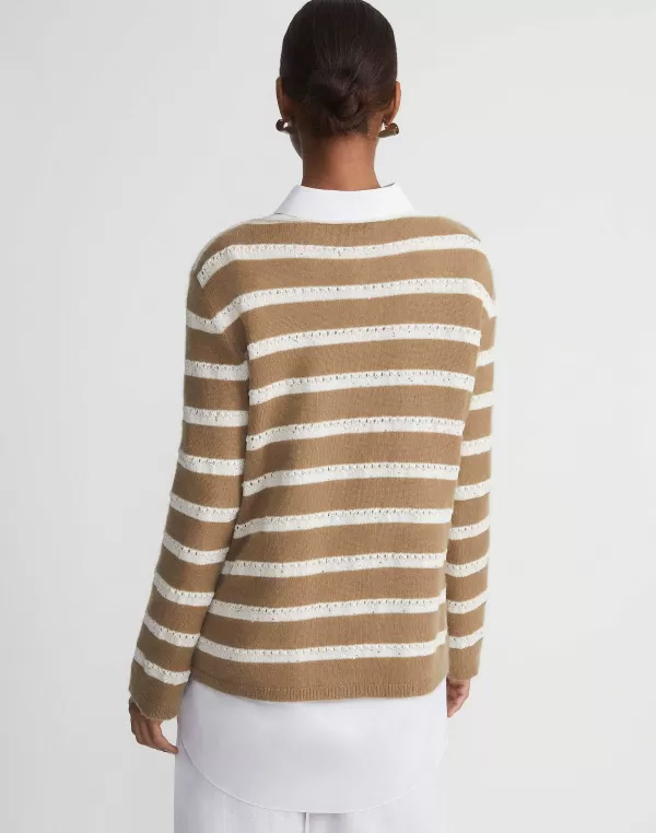 Women Lafayette 148 New York Stripe Sequined Cotton & Cashmere Sweater