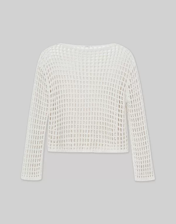 Women Lafayette 148 New York Sustainable Linen-Silk Chainette Net Stitch Sweater