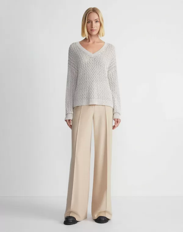 Women Lafayette 148 New York Sustainable Linen-Silk Sequin Cable V-Neck Sweater