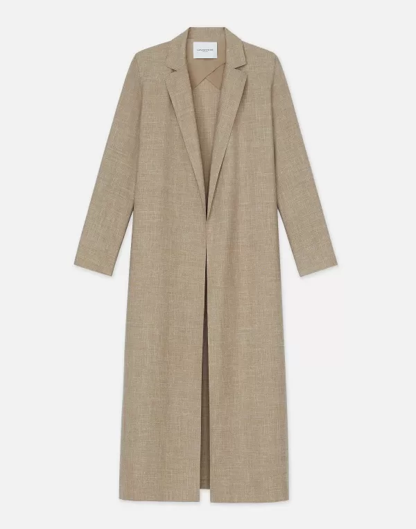 Women Lafayette 148 New York Virgin Wool Silk-Linen Open Front Duster