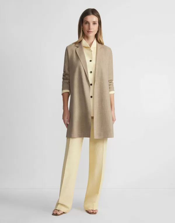 Women Lafayette 148 New York Virgin Wool Silk-Linen Open Front Jacket