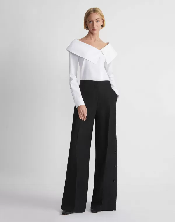 Women Lafayette 148 New York Viscose-Linen Twill Thames Button Wide Leg Pant