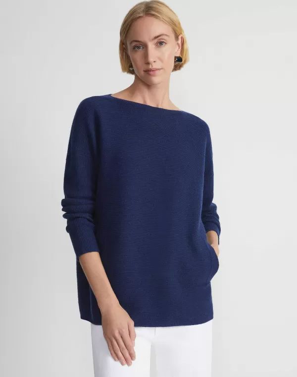 Women Lafayette 148 New York Wool-Cashmere Link Stitch Bateau Neck Sweater