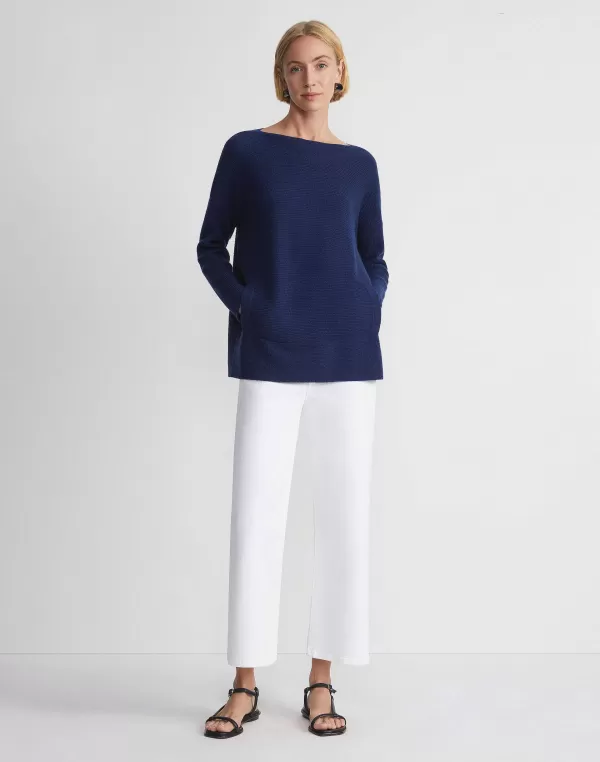 Women Lafayette 148 New York Wool-Cashmere Link Stitch Bateau Neck Sweater