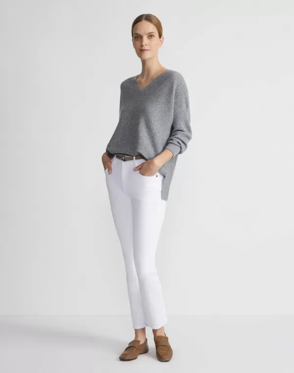 Women Lafayette 148 New York Wool-Cashmere Ribbed V-Neck Sweater